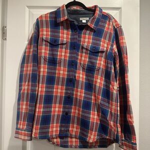 Outerknown Blanket Shirt Womens M/L Red Blue Plaid Flannel Button Up Surf Casual
